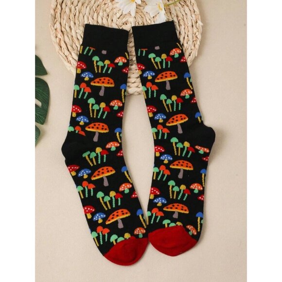 Women Mushroom Print Fashion Crew Socks, For Daily Life  Multicolor/one-size - Picture 1 of 3